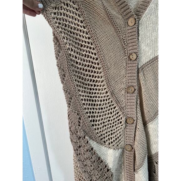 Anthropologie Sweater Vest Medium Tan Hemp Blend Patchwork Hippie Boho - Picture 4 of 11